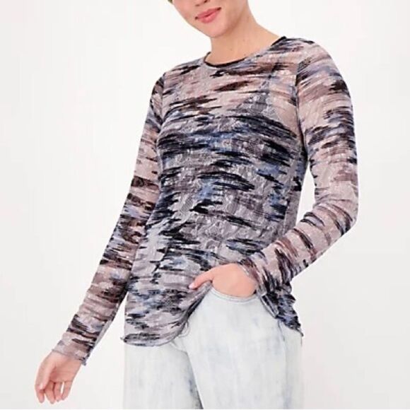 LOGO by Lori Goldstein Tops - LOGO Layers by Lori Goldstein Printed Sheer Lace Top